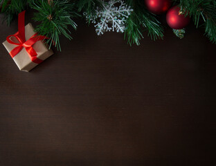 christmas background with gift box and christmas tree