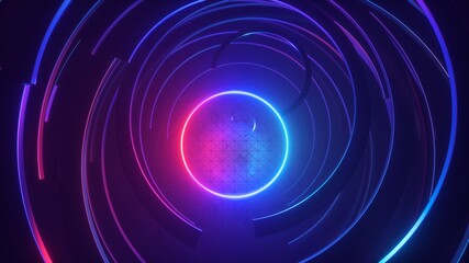 Naklejka premium 3d render, abstract futuristic neon background with round frame, ultraviolet glowing ring
