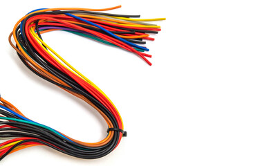 Electric wires of different colors on white background. Used to connect to the electrical network