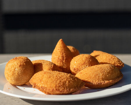 Salgados, salgadinhos, brazilian snacks and party finger food, rissoles, coxinhas, bolinhas de queijo.