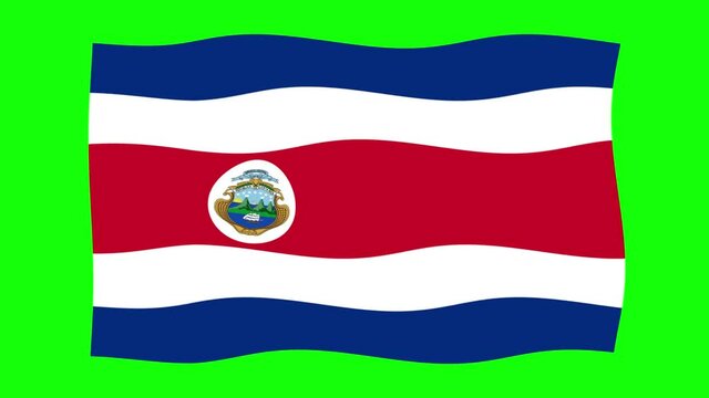 Costa Rica Flag Waving and Flutter Green Screen Background Animation  