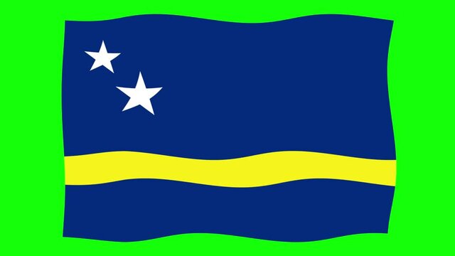 Curaçao Flag Waving and Flutter Green Screen Background Animation  