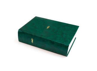 Book in green cover with white sheets isolated on a white background