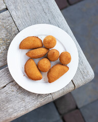 Salgados, salgadinhos, brazilian snacks and party finger food, rissoles, coxinhas, bolinhas de queijo.