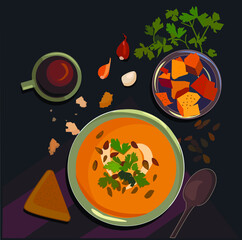 illustration of a soup with pumpkin