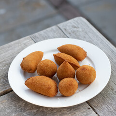 Salgados, salgadinhos, brazilian snacks and party finger food, rissoles, coxinhas, bolinhas de queijo.