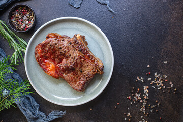 beef steak ribeye grilled veal juicy fried meat tasty top view copy space for text food background rustic