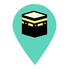 Qibla - Muslim prayer direction. Kaaba direction. Mecca. Saudi Arabia. Qibla - Islamic -Arab- term used for the direction for offering a prayer, which is Kaaba in Mecca. Vector illustration. Qibla Map