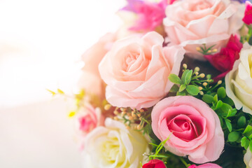Valentine day background. Bouquet love roses flower close up. vintage filter