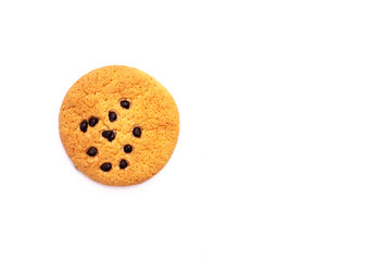 Oatmeal cookies with pieces of chocolate on a white background