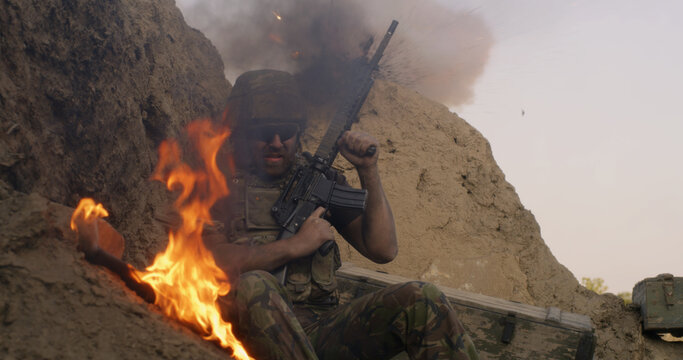 Scared Soldier Firing Gun In Air