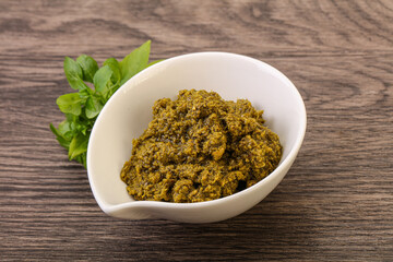Green sauce pesto with basil