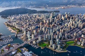Downtown Vancouver City, British Columbia, Canada. Beautiful Aerial View from Above of a Modern...
