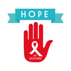 Fototapeta premium hope world aids day with ribbon on hand design, first december and awareness theme Vector illustration
