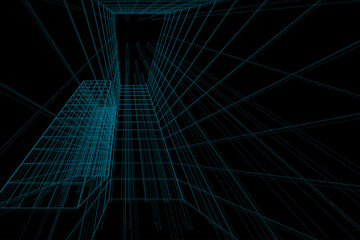 Abstract architectural background. Linear 3D illustration. Concept sketch.