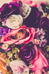 Valentine day background. Bouquet love roses flower close up. vintage filter
