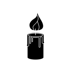 Vector black candle shape. Isolated magic burn item. Black contour of mystery fire on the white background. Cartoon illustration of the flame on white background.