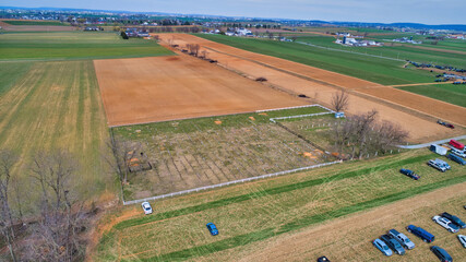 Aerial View of an Amish Cemetery in the Middle of Amish Countryside