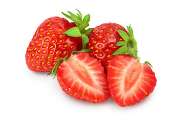 Strawberry and half isolated on white background. Fresh berry with clipping path and full depth of field