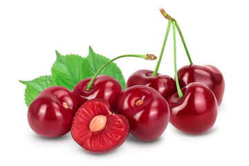 red sweet cherry isolated on white background with clipping path and full depth of field