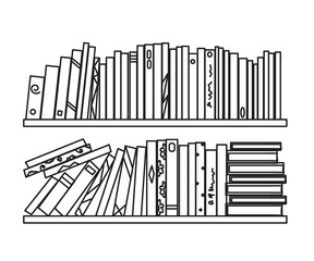 Bookshelf against white background. Sketch. Illustration.