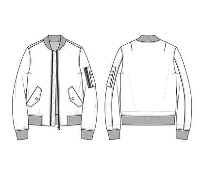 Women bomber jacket fashion flat sketch template technical fashion  illustration welt pockets  CanStock