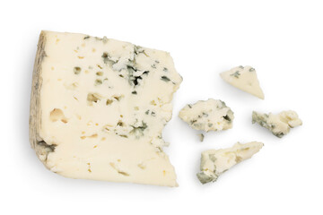 Blue cheese isolated on white background with clipping path and full depth of field. Top view. Flat...