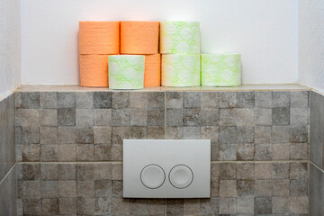 toilet button. Rolls of two colors