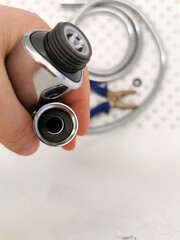 flexible metal shower hose. shower head and shower hose connect