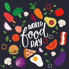World food day poster. Fruits and vegetables - Vector