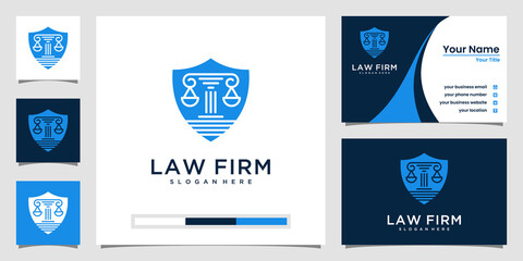 Creative Law firm with shield logo design inspiration and business card design.