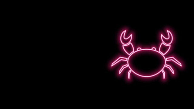 Glowing neon line Crab icon isolated on black background. 4K Video motion graphic animation