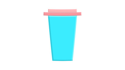 ice cream sweet, milk in a cup, on a white background, vector illustration. dessert in a turquoise glass with a pink lid, with a spoon, for children and adults