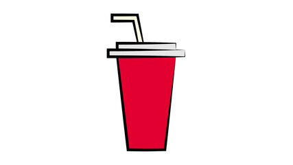 coffee in a glass with a straw, on a white background, vector illustration. red cardboard glass with a white lid. glass for drinks, hot drink on the go. morning coffee instead of breakfast