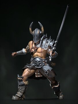 Medieval soldier, the barbarian. 3d illustration