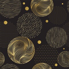 black seamless abstract pattern with gold circles