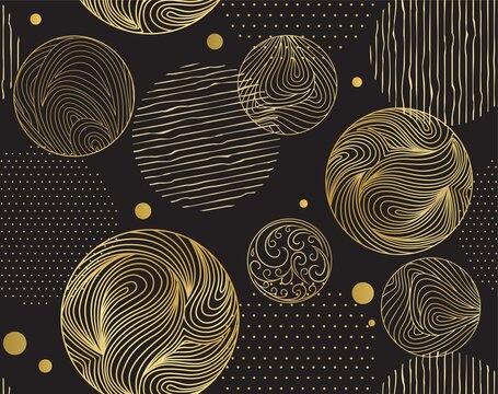 Black Seamless Abstract Pattern With Gold Circles