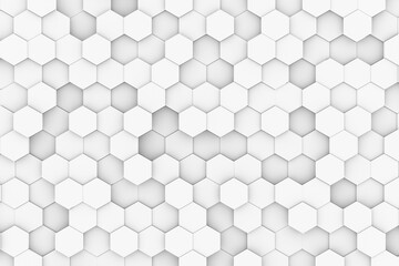 Random shifted white hexagon honeycomb geometrical pattern background with soft shadows, minimal background template