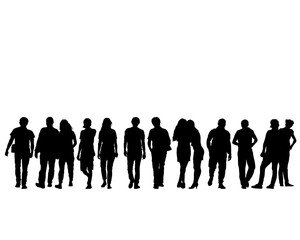 Big crowds people on street. Isolated silhouette on a white background