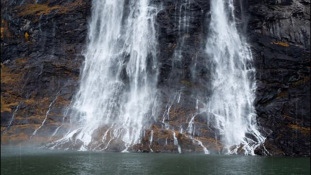 Seven Sisters Waterfall in Norway with Rainfall