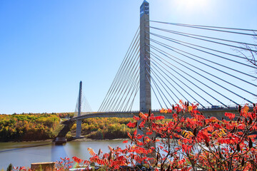 View of the spectacular 646m Penobscot Narrows Bridge over the Penobscot River, in Maine, USA