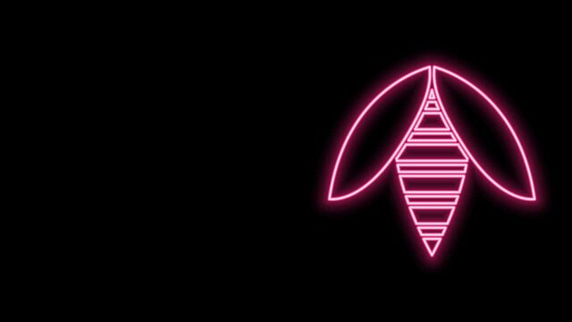 Glowing neon line Bee icon isolated on black background. Sweet natural food. Honeybee or apis with wings symbol. Flying insect. 4K Video motion graphic animation