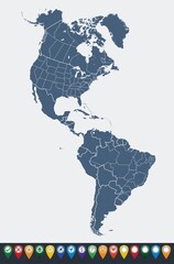 Map of North and South America  - 385132984