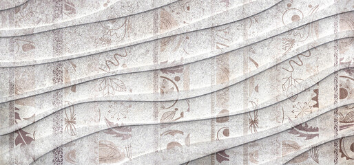 decorated white stone wall in wave form