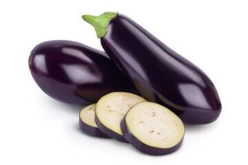 Eggplant or aubergine isolated on white background with clipping path and full depth of field