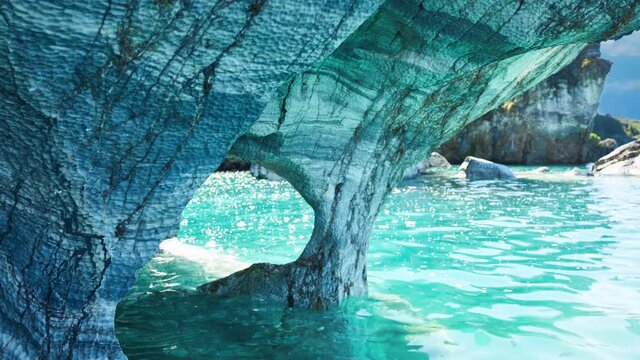 Marble Caves of Chile Blue Rock Formation with Animated Water