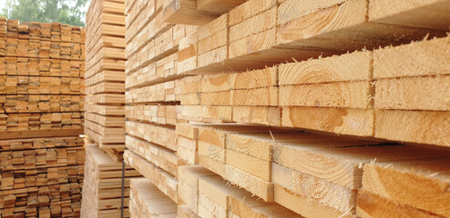Stacks of cutted wood slabs