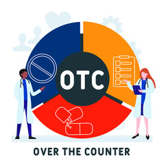 Flat design with people. OTC - Over The Counter, medical concept. Vector illustration for website banner, marketing materials, business presentation, online advertising