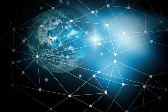 Double exposure business network connection and global economy and money trading graph background. Trend of future digital business economy. elements of this Images furnished by NASA. © pushish images