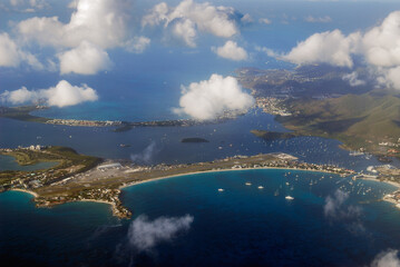 Aerial view of the Simpson Bay Lagoon and Marigot in St Martin